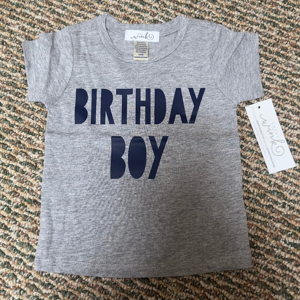 NEW Sweet Wink Birthday Boy Gray Tee - 12M
